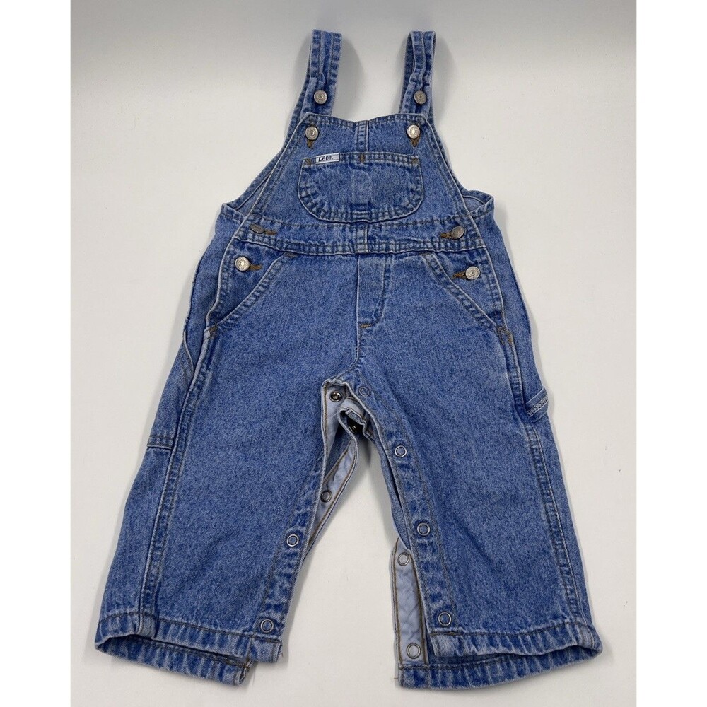 Vintage Lee Blue Denim Kids Bib Overalls USA Made 100% Cotton Size 18 Months